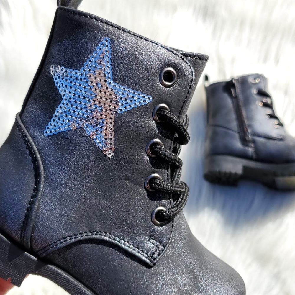 Kids Girls Black Moto Boots - Picture 2 of 2